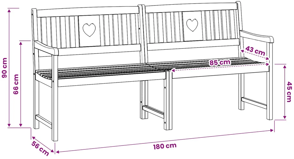 Lauko suolas 4 -vietis 180 x 56 x 90 cm Kietos akacijos mediena