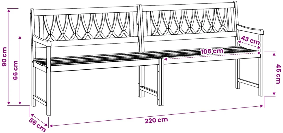 Lauko suolas 2 -vietis 220 x 56 x 90 cm Kietos akacijos mediena