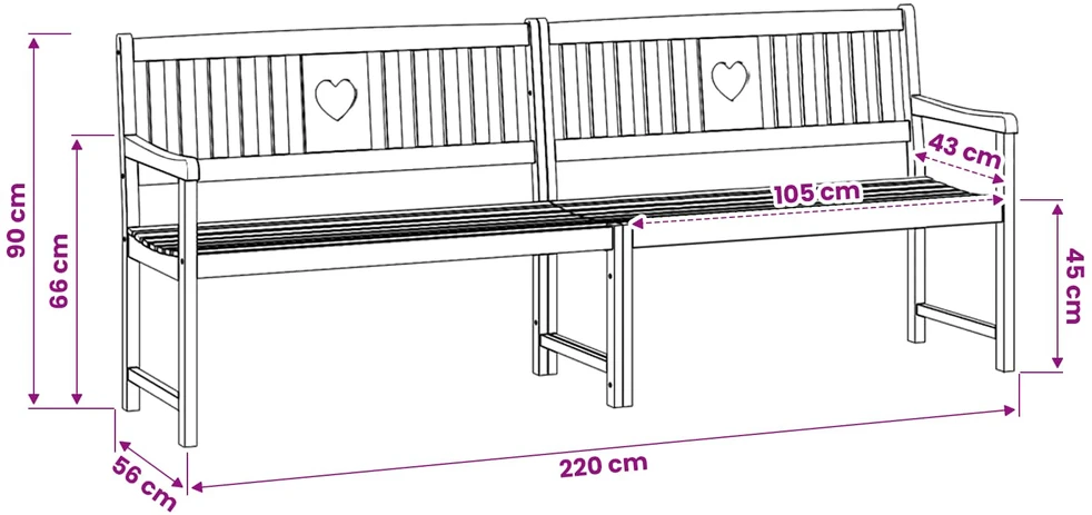 Lauko suolas 4 -vietis 220 x 56 x 90 cm Kietos akacijos mediena