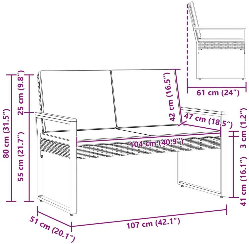 Lauko baldų komplektas Lauko suolas 2 -Seater 107 x 61 x 80 cm poliratanas
