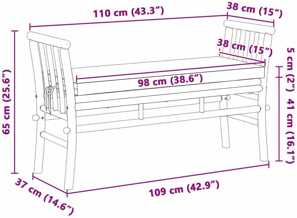 Sodo suolas 2 -Seater 110 x 38 x 65cm bambukas Ruda
