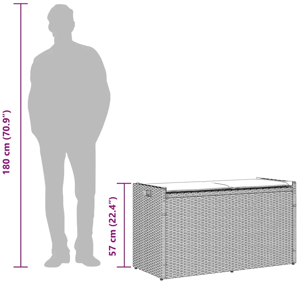 Lauko suoliukas su daiktadėže ir pagalvėle, juodas, 100 cm, poliratanas