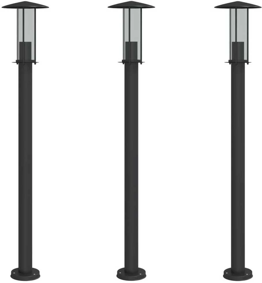 Lauko šviestuvai, 3vnt., juodi, 100cm, nerūdijantis plienas