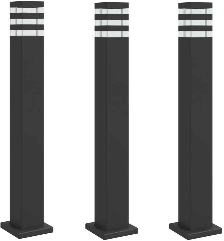 Lauko šviestuvai, 3vnt., juodi, 80cm, aliuminis