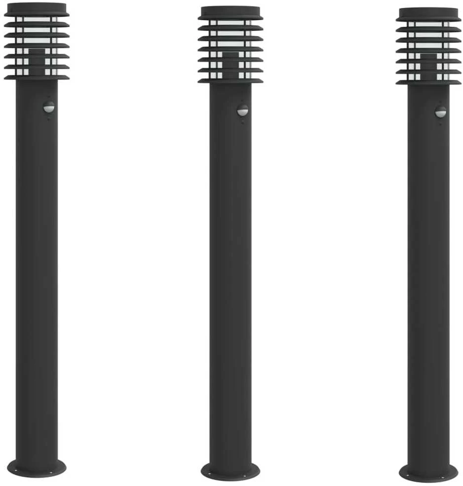 Lauko šviestuvai su jutikliu, 3vnt., juodi, 110cm, plienas