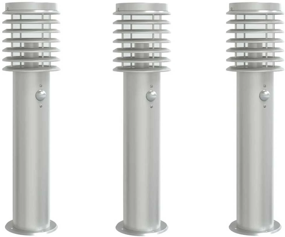 Lauko šviestuvai su jutikliu, 3vnt., sidabriniai, 60cm, plienas
