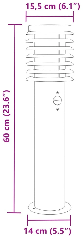 Lauko šviestuvai su jutikliu, sidabrinis, 60cm, plienas