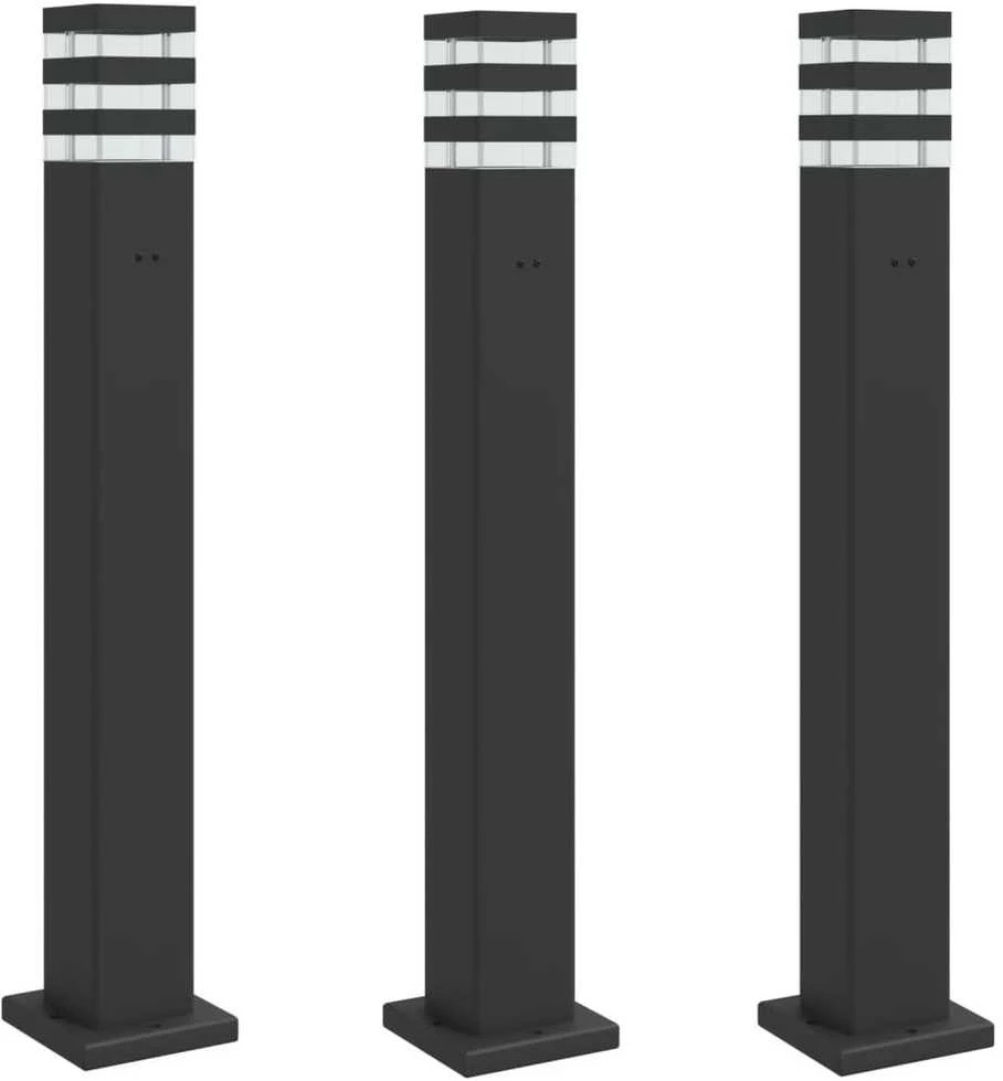 Lauko šviestuvas su išvedimu, 3vnt., juodas, 80cm, aliuminis