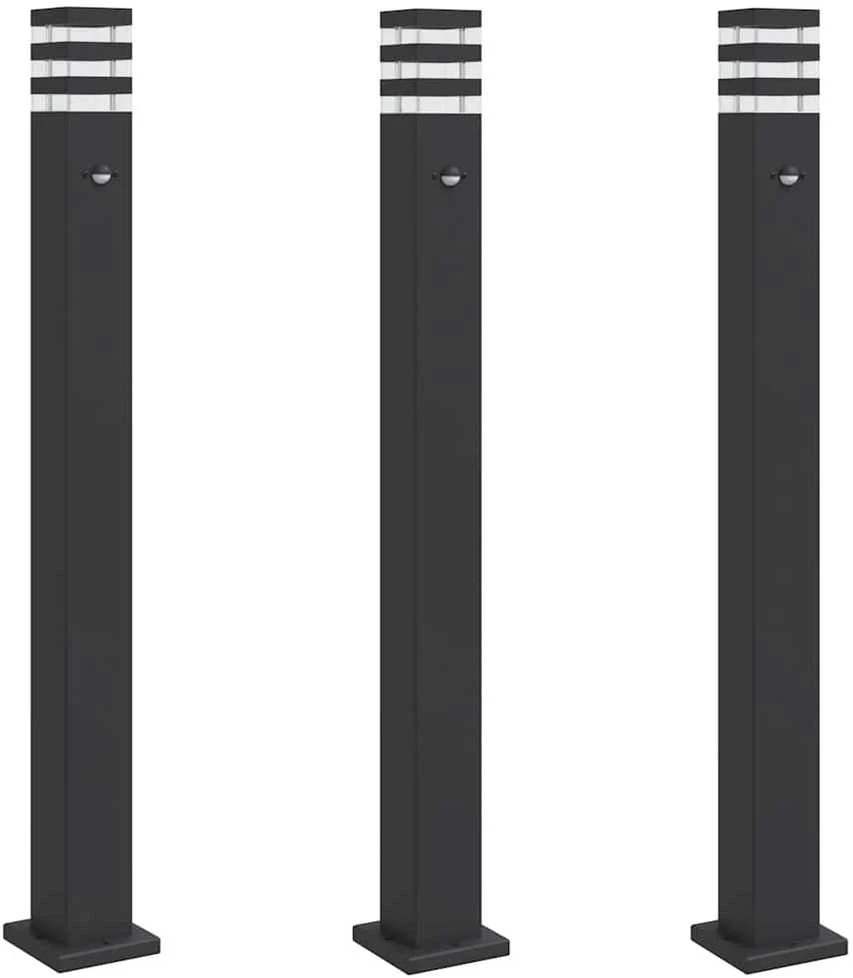 Lauko šviestuvas su jutikliu, 3vnt., juodi, 110cm, aliuminis