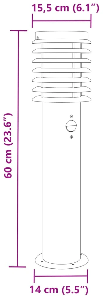 Lauko šviestuvas su jutikliu, juodas, 60cm, plienas