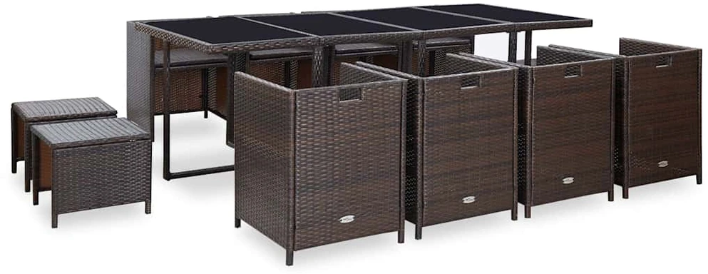 Lauko baldų komplektas Lauko valg. baldų komplekt. su pagalv., 13d., rudas, polirat.