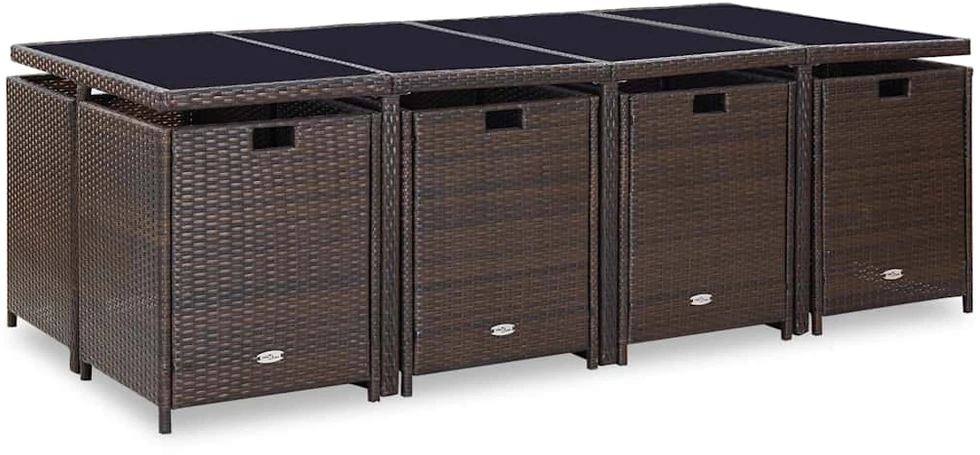 Lauko baldų komplektas Lauko valg. baldų komplekt. su pagalv., 13d., rudas, polirat.