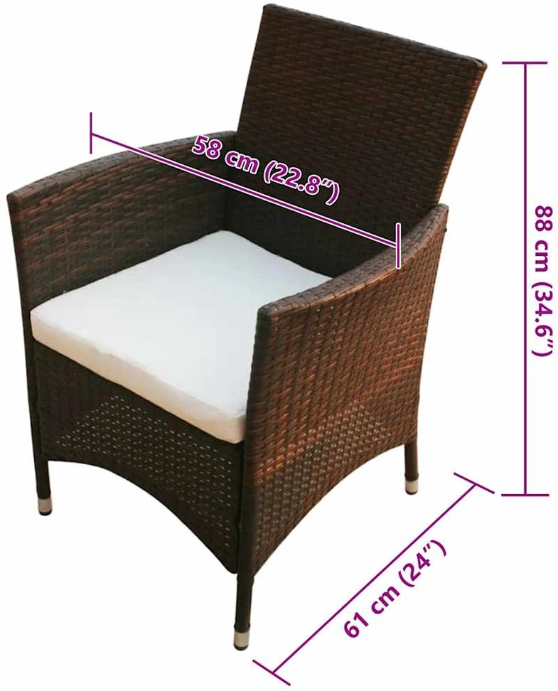 Lauko baldų komplektas Lauko valg. baldų komplekt. su pagalv., 7d., rudas, polirat.
