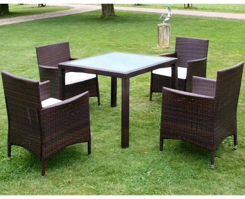 Lauko baldų komplektas Lauko valg. baldų komplekt. su pagalv., 5d., rudas, polirat.