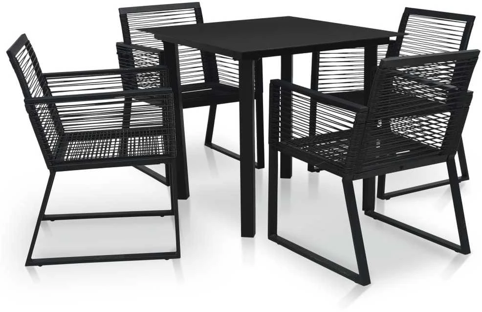 Lauko baldų komplektas Lauko valgomojo baldų komplektas, 5 dalių, juodas, PVC ratanas