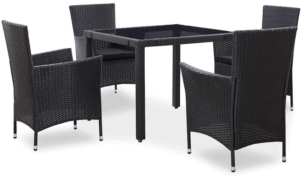 Lauko baldų komplektas Lauko valgomojo baldų komplektas, 5 dalių, juodas, poliratanas
