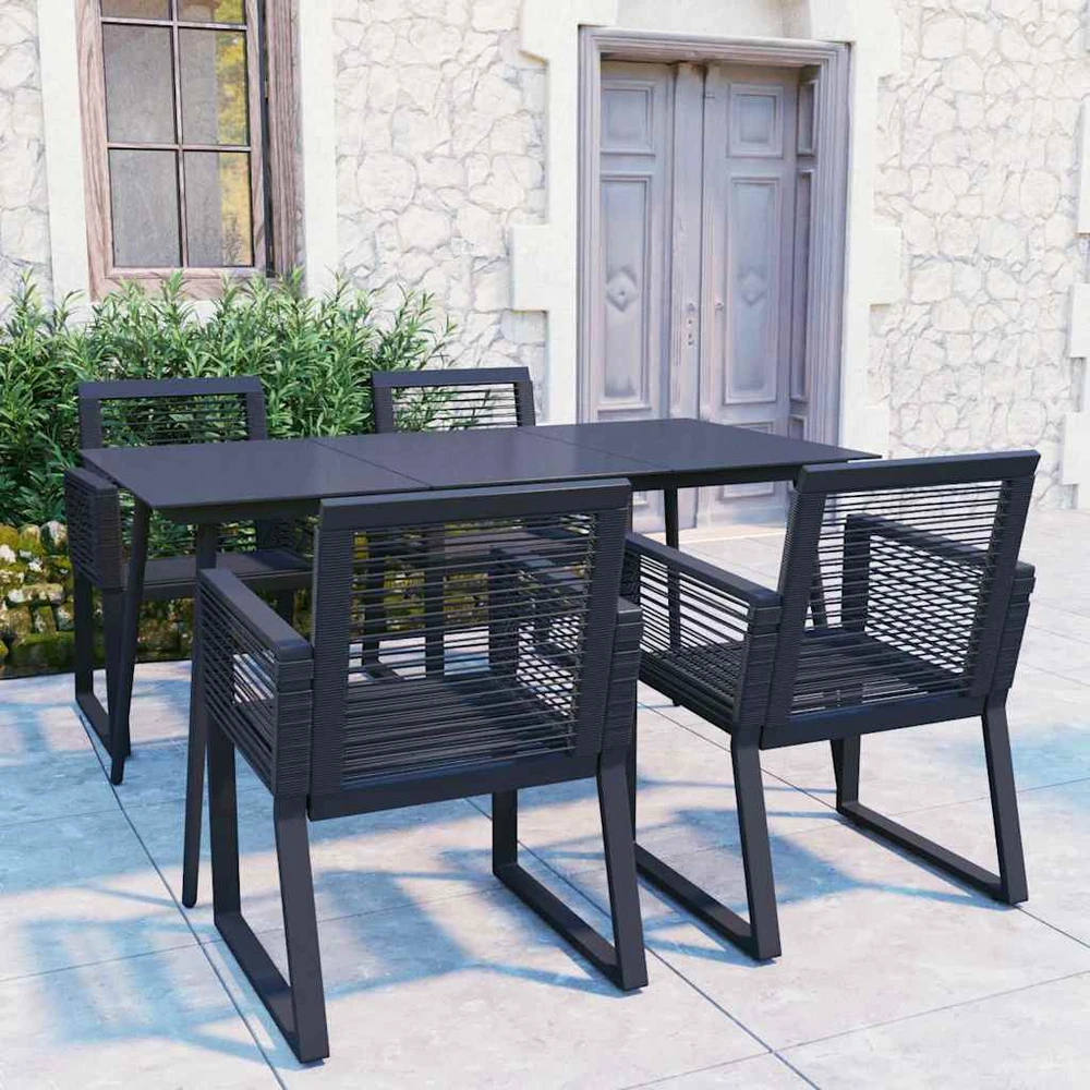 Lauko baldų komplektas Lauko valgomojo baldų komplektas, 5 dalių, juodas, PVC ratanas
