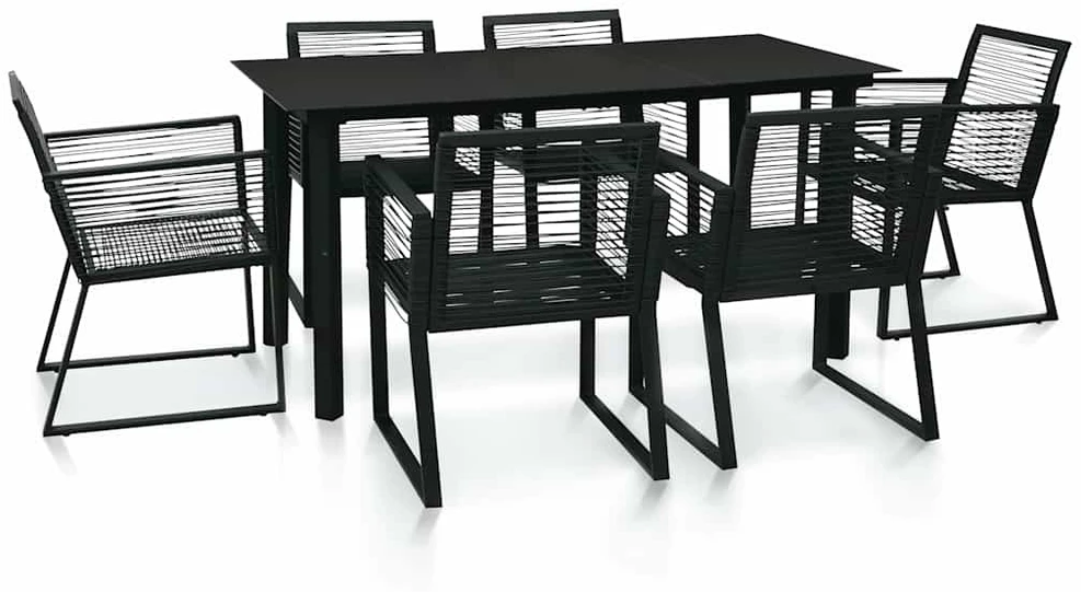 Lauko valgomojo baldų komplektas, 7 dalių, juodas, PVC ratanas