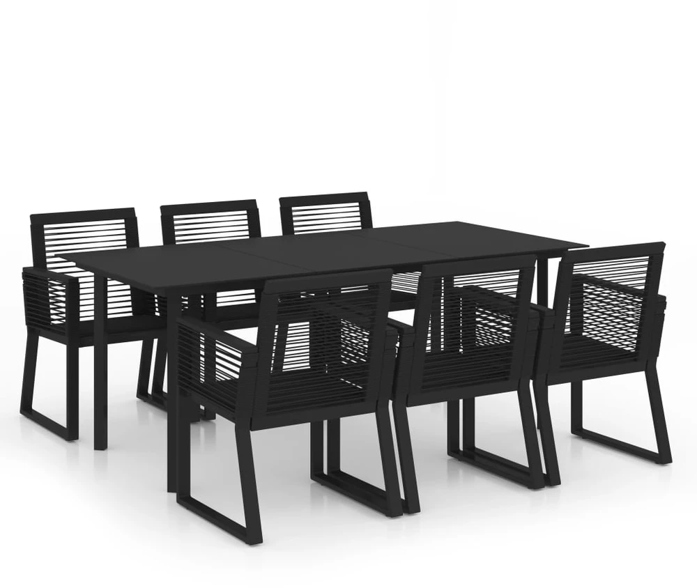 Lauko baldų komplektas Lauko valgomojo baldų komplektas, 7 dalių, juodas, PVC ratanas