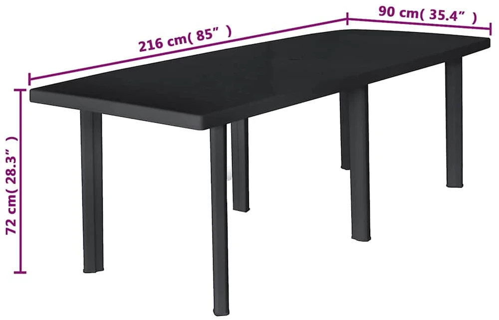 Lauko baldų komplektas Lauko valgomojo baldų komplektas, 9d., antracito, plastikas