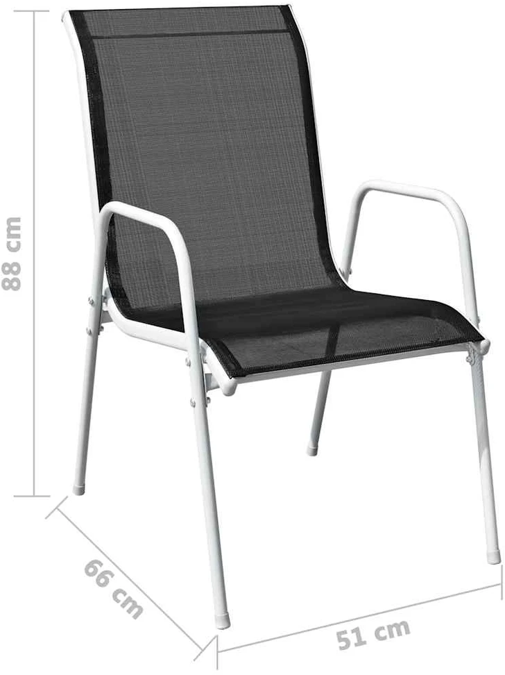 Lauko valgomojo baldų komplektas, 9d., juodas, plienas
