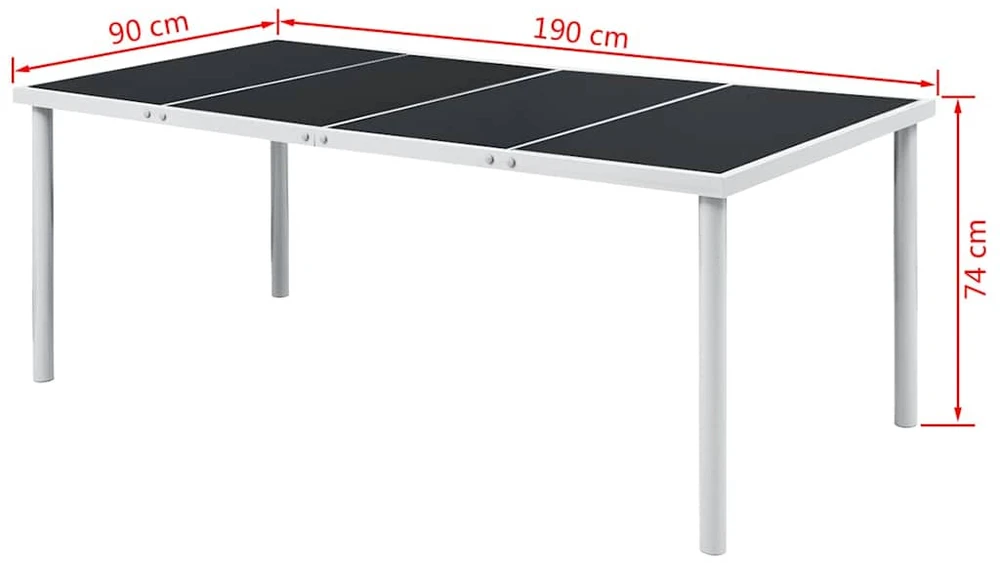 Lauko valgomojo baldų komplektas, 9d., juodas, plienas