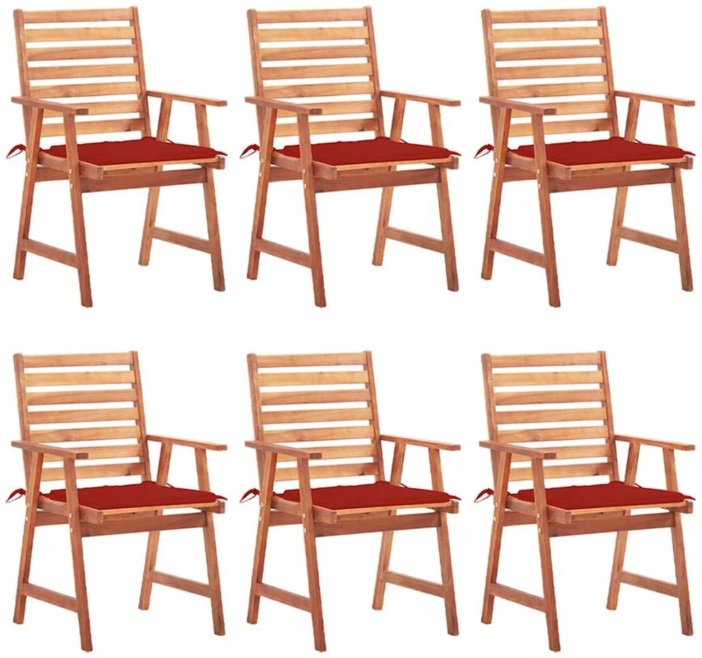Lauko valgomojo kėdės su pagalvėlėmis, 6vnt., akacija