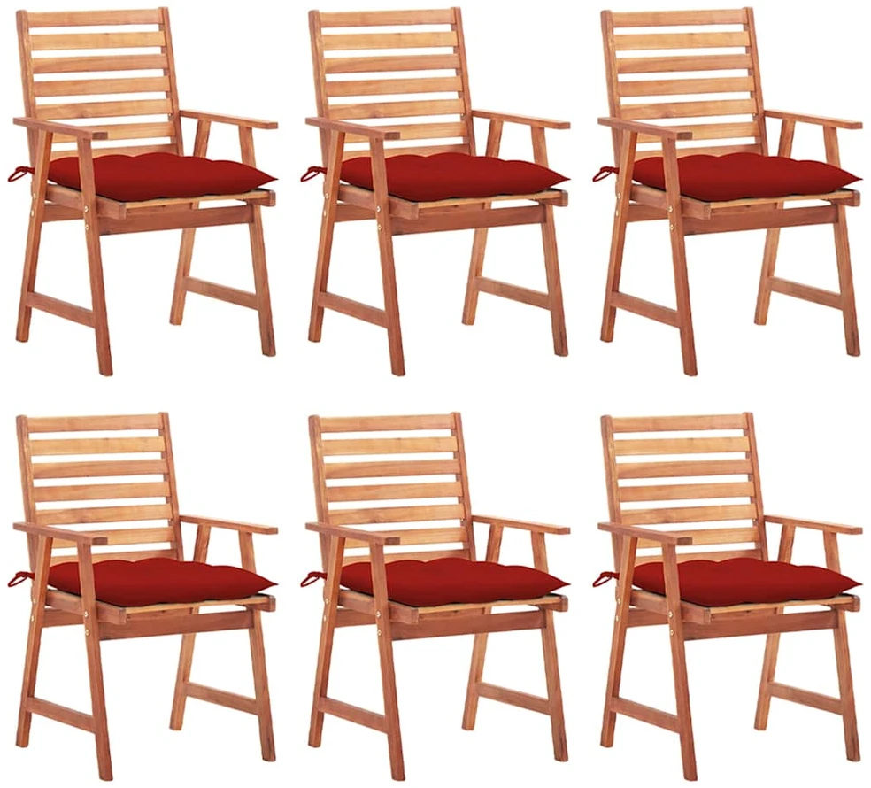 Lauko valgomojo kėdės su pagalvėlėmis, 6vnt., akacija