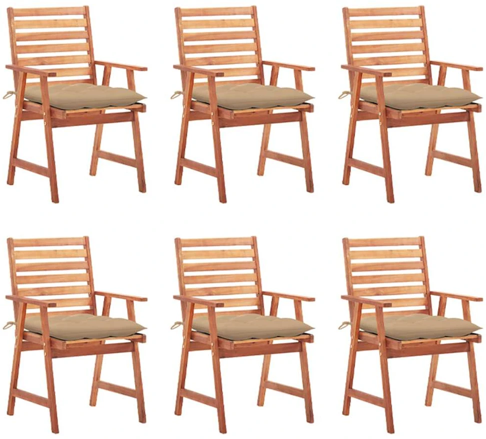 Lauko valgomojo kėdės su pagalvėlėmis, 6vnt., akacija