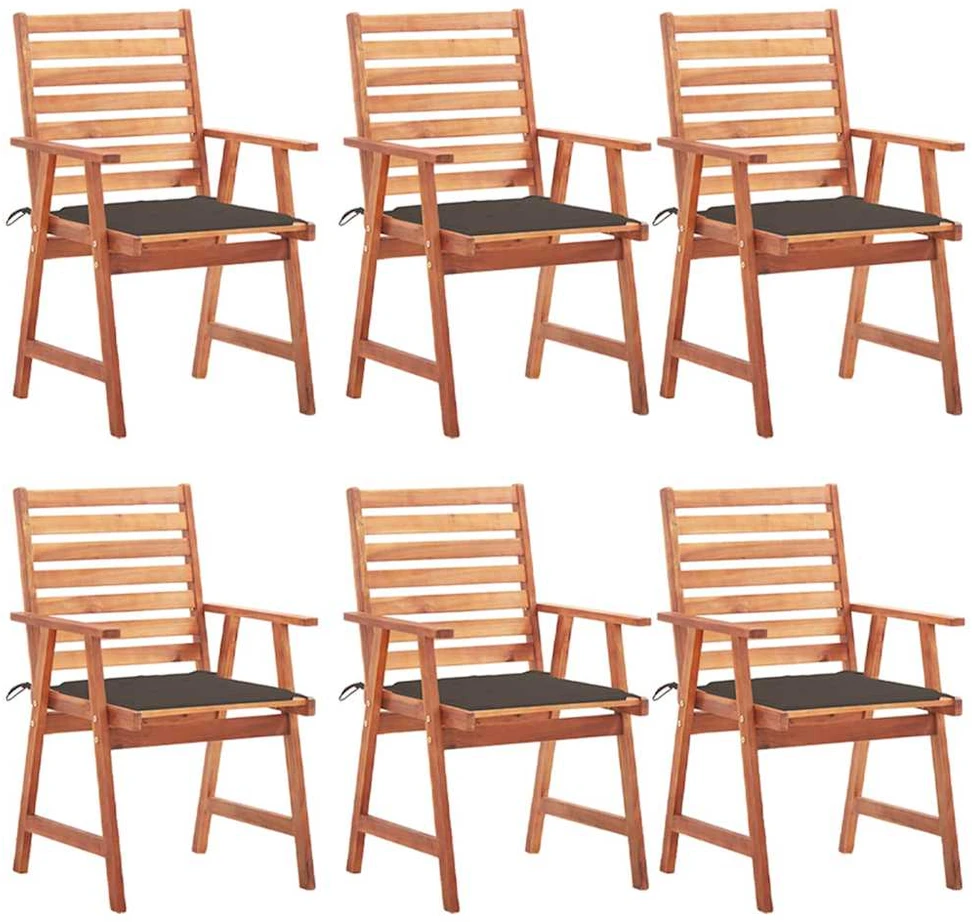Lauko valgomojo kėdės su pagalvėlėmis, 6vnt., akacija