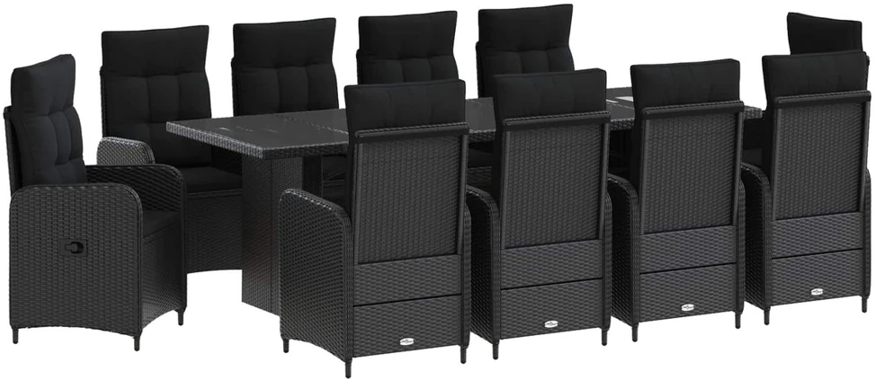 Lauko baldų komplektas Lauko valgomojo komplektas 11 vnt. Juoda poliratanas