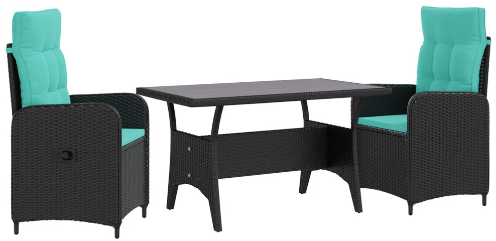 Lauko valgomojo komplektas 3 vnt. Juoda ir turkio poliratanas