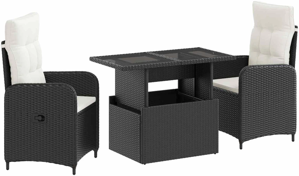 Lauko valgomojo komplektas 3 vnt. Juoda ir kreminė balta