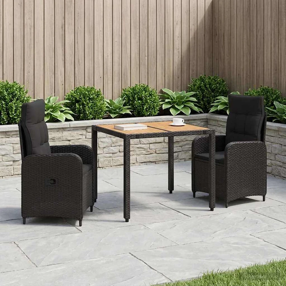 Lauko valgomojo komplektas 3 vnt. Juoda 90 x 90 x 75 cm