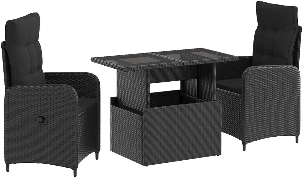 Lauko valgomojo komplektas 3 vnt. Juoda 100 x 55 x 73 cm