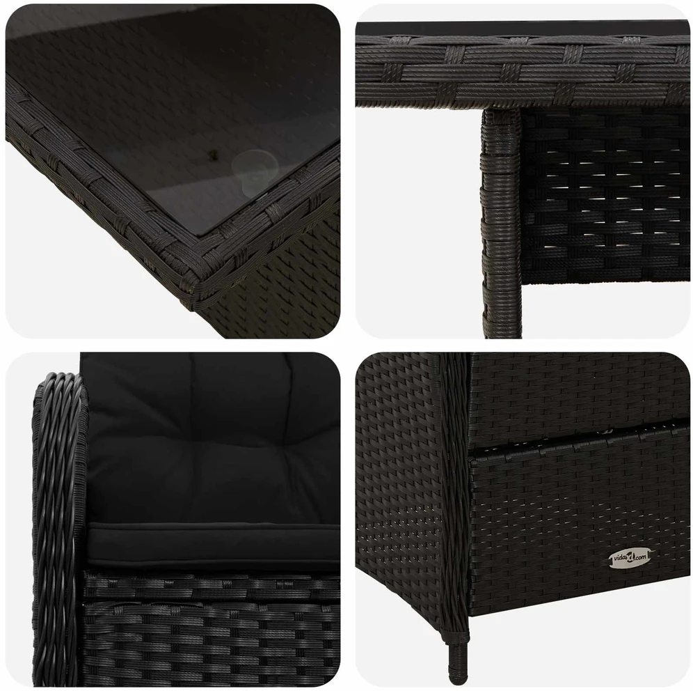 Lauko valgomojo komplektas 3 vnt. Juoda 100 x 55 x 73 cm