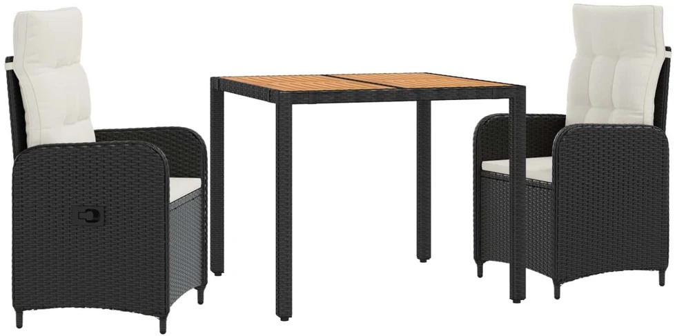 Lauko valgomojo komplektas 3 vnt. Juoda ir kreminė balta