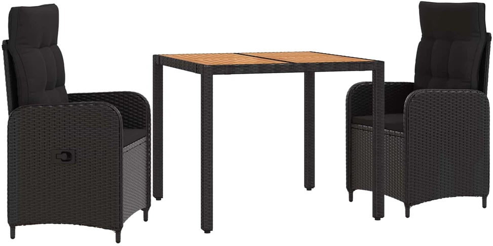 Lauko valgomojo komplektas 3 vnt. Juoda 90 x 90 x 75 cm