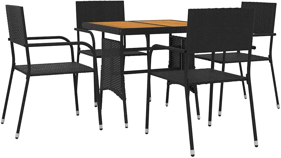 Lauko baldų komplektas Lauko valgomojo komplektas, 5 dalių, juodas, poliratanas