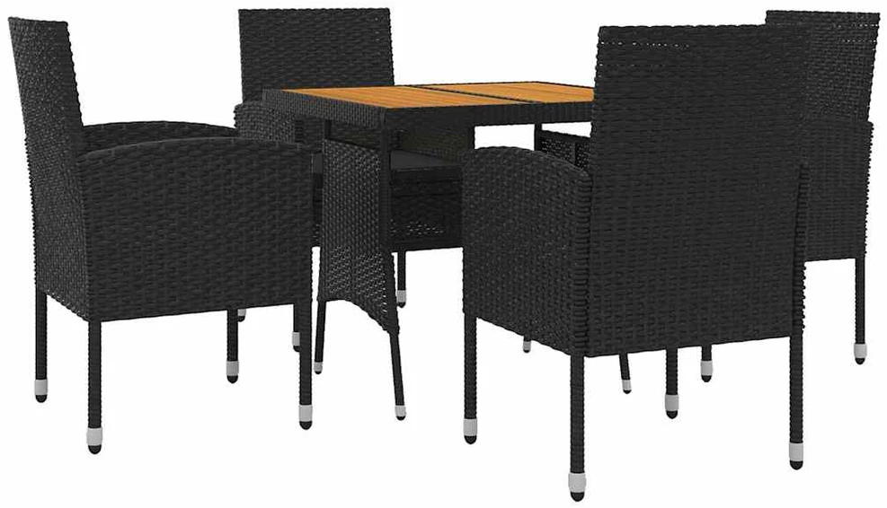 Lauko baldų komplektas Lauko valgomojo komplektas, 5 dalių, juodas, poliratanas
