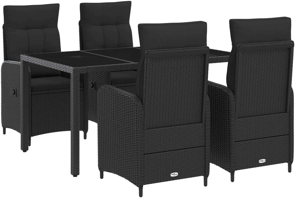 Lauko valgomojo komplektas 5 vnt. Juoda 150 x 90 x 75 cm