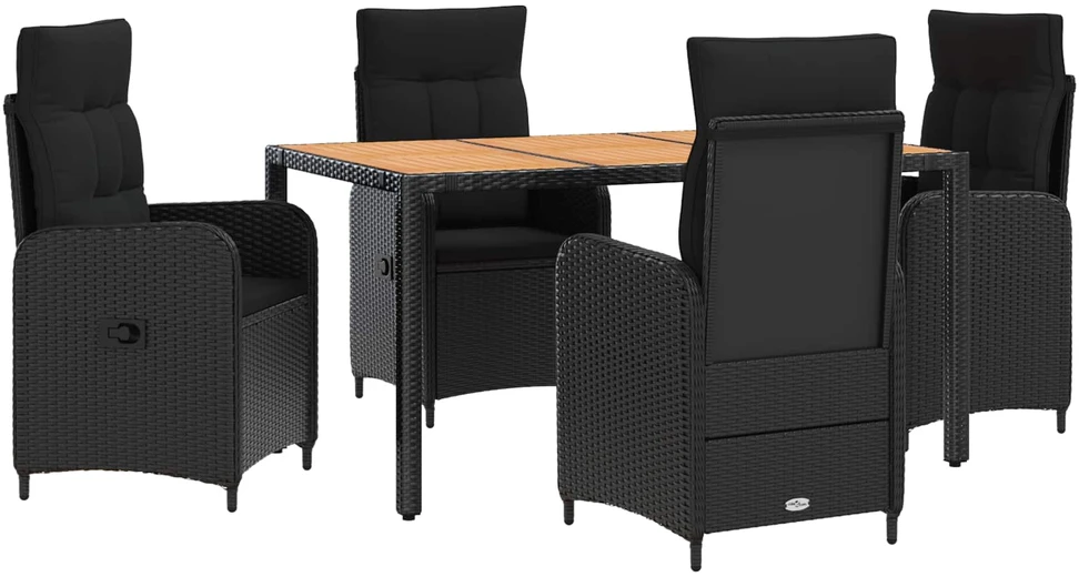 Lauko valgomojo komplektas 5 vnt. Juoda