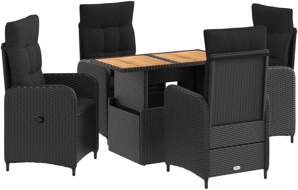 Lauko valgomojo komplektas 5 vnt. Juoda