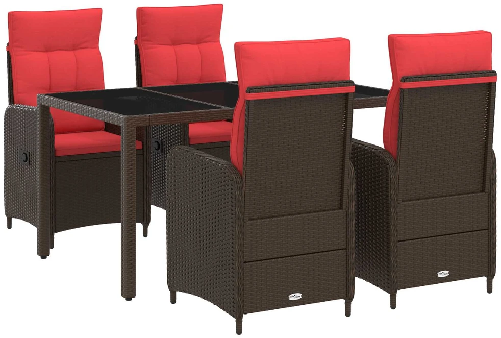 Lauko valgomojo komplektas 5 vnt. Brown and Raudona