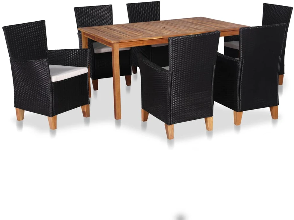 Lauko baldų komplektas Lauko valgomojo komplektas, 7 dalių, juodas/rudas, poliratanas