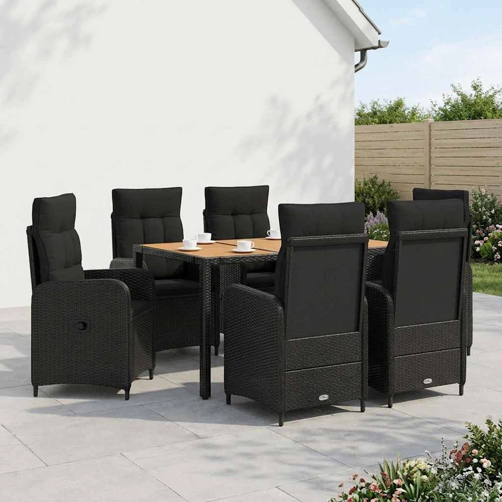 Lauko valgomojo komplektas 7 vnt. Juoda 150 x 90 x 75 cm