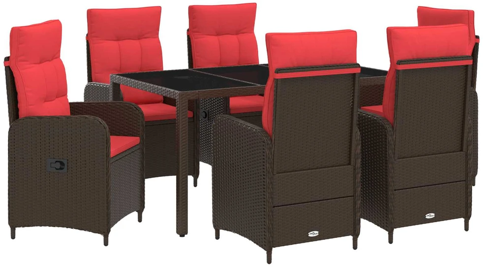 Lauko valgomojo komplektas 7 vnt. Brown and Raudona