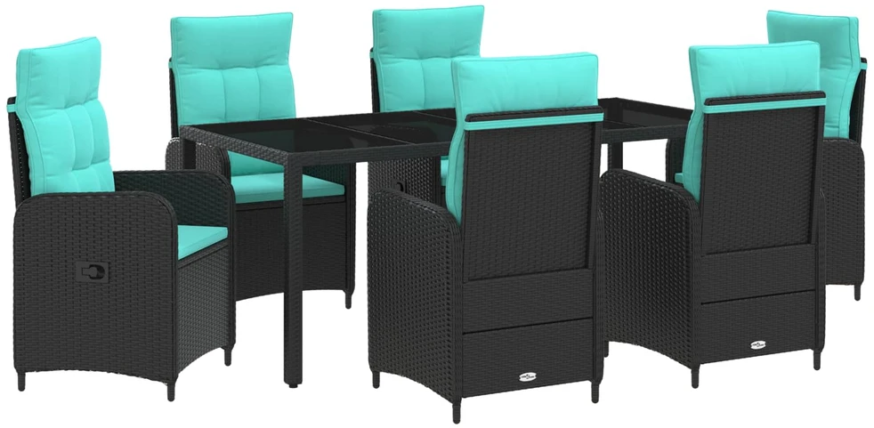 Lauko valgomojo komplektas 7 vnt. Juodas and Turquoise