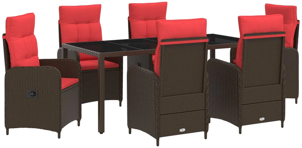 Lauko valgomojo komplektas 7 vnt. Brown and Raudona