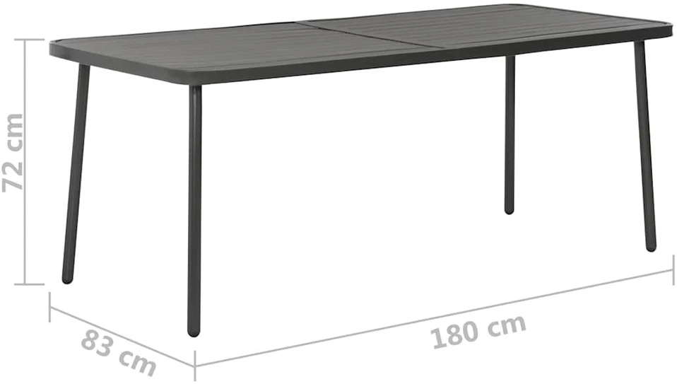 Lauko valgomojo komplektas, 9 dalių, tamsiai pilkas, plienas